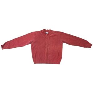 Lea Apparel‎ Vintage Womens Terracotta Red 100% Cotton V-Neck Sweater Size M USA